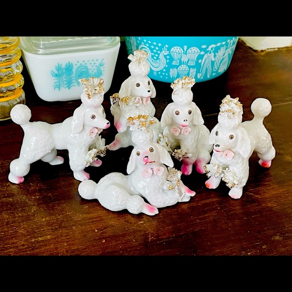 Vintage Pink Trim Ceramic Poodle Figurine Collection🐩❤️